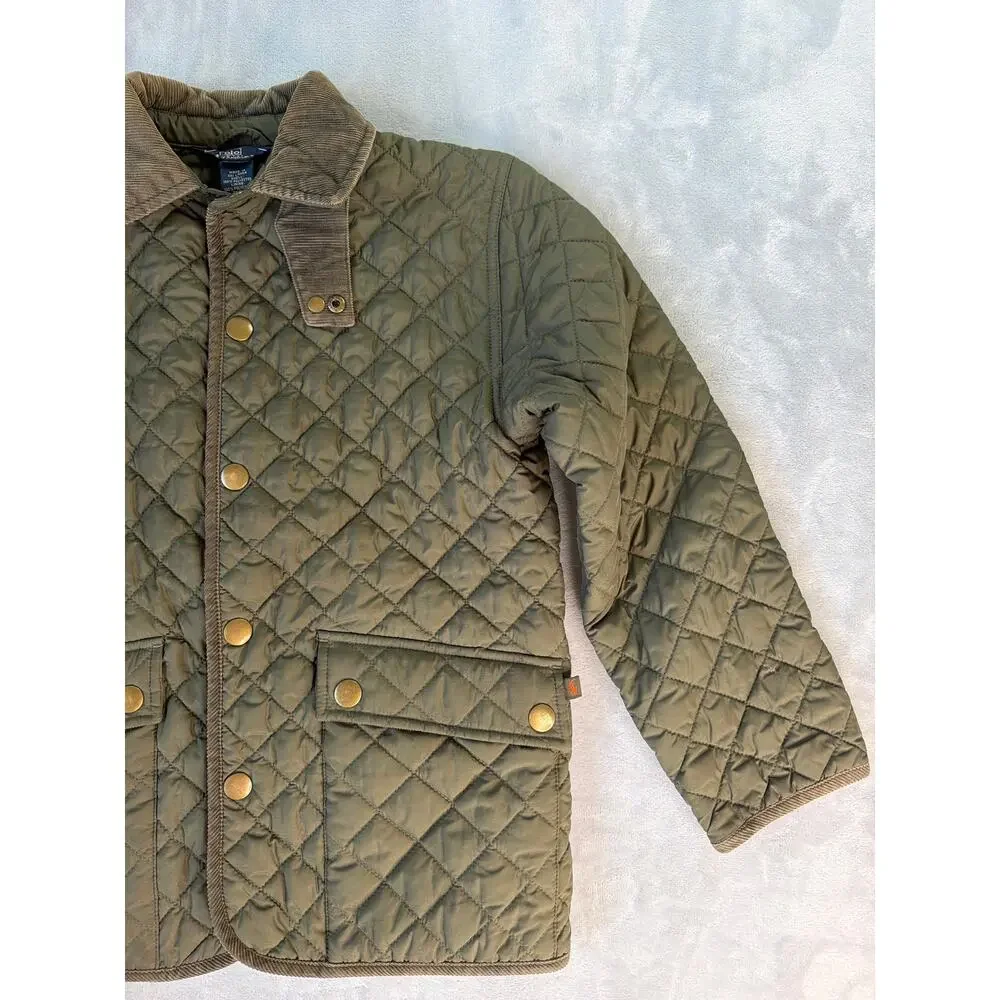 Polo Ralph Lauren Quilted Barn Jacket Corduroy Collar Green Youth Small 8-10